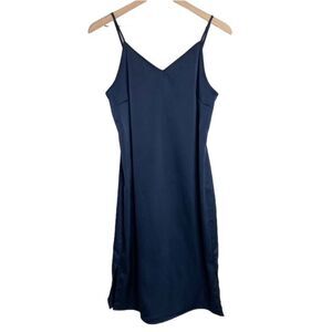Sam Edelman Navy Blue Satin Slip Midi Dress Size 8 V Neck